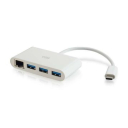 C2G USB C Ethernet and 3-Port USB Hub - White - Hub - 3 Ports