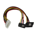 12in LP4 to 2x Right Angle Latching SATA Power Y Cable Splitter - 4 Pin LP4 to Dual SATA