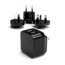 Dual-port USB wall charger - international travel - 17W/3.4A - black