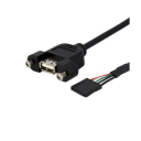 1 ft Panel Mount USB Cable - USB A to Motherboard Header Cable F/F