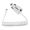 Dual-Port Car Charger - USB with Built-in Micro-USB Cable - White