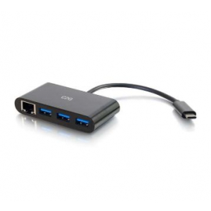 USB C Ethernet and 3-Port USB Hub - Black - Hub - 3 Ports