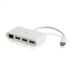 USB C Ethernet and 3-Port USB Hub - White - Hub - 3 Ports