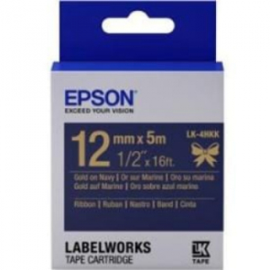 Epson C53S654002 Satin Ribbon Label Tape Cartridge LK-4HKK - Gold on Navy 12mm x 5m
