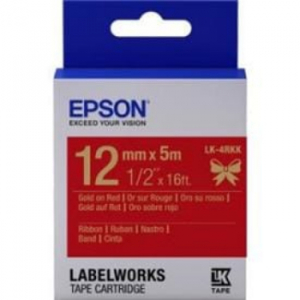 Epson C53S654033 Satin Ribbon Label Tape Cartridge LK-4RKK - Gold on Red 12mm x 5m