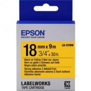 Epson C53S655010 Strong Adhesive Label Cartridge LK-5YBW - Black on Yellow 18mm x 9m