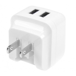 Dual-port USB wall charger - international travel - 17W/3.4A - white