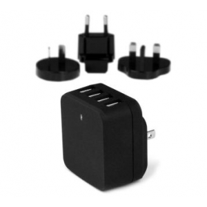 4-Port USB Wall Charger - International Travel - 34W/6.8A - Black
