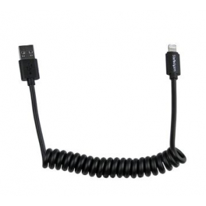 0.6m (2ft) Coiled Black Apple 8-pin Lightning Connector to USB Cable for iPhone / iPod / iPad